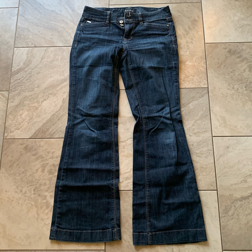 Dark wash wide leg jeans | zipper and button details